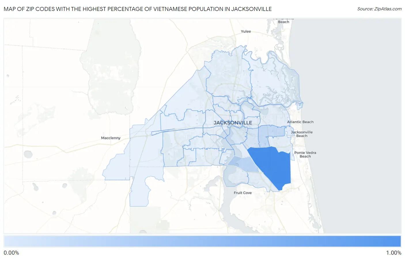 Zip Codes with the Highest Percentage of Vietnamese Population in Jacksonville Map
