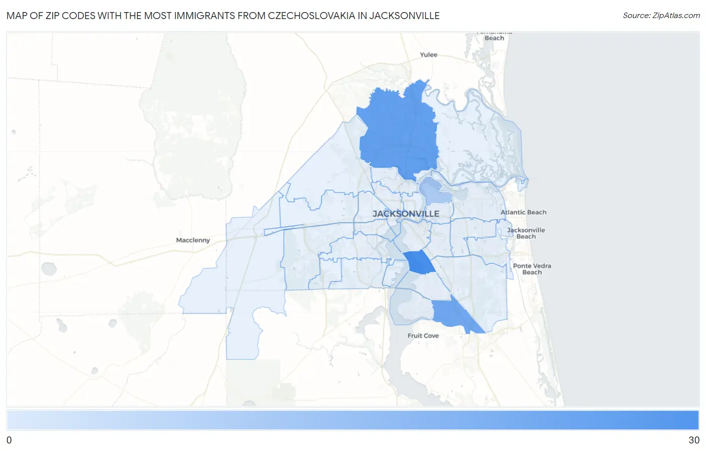 Zip Codes with the Most Immigrants from Czechoslovakia in Jacksonville Map