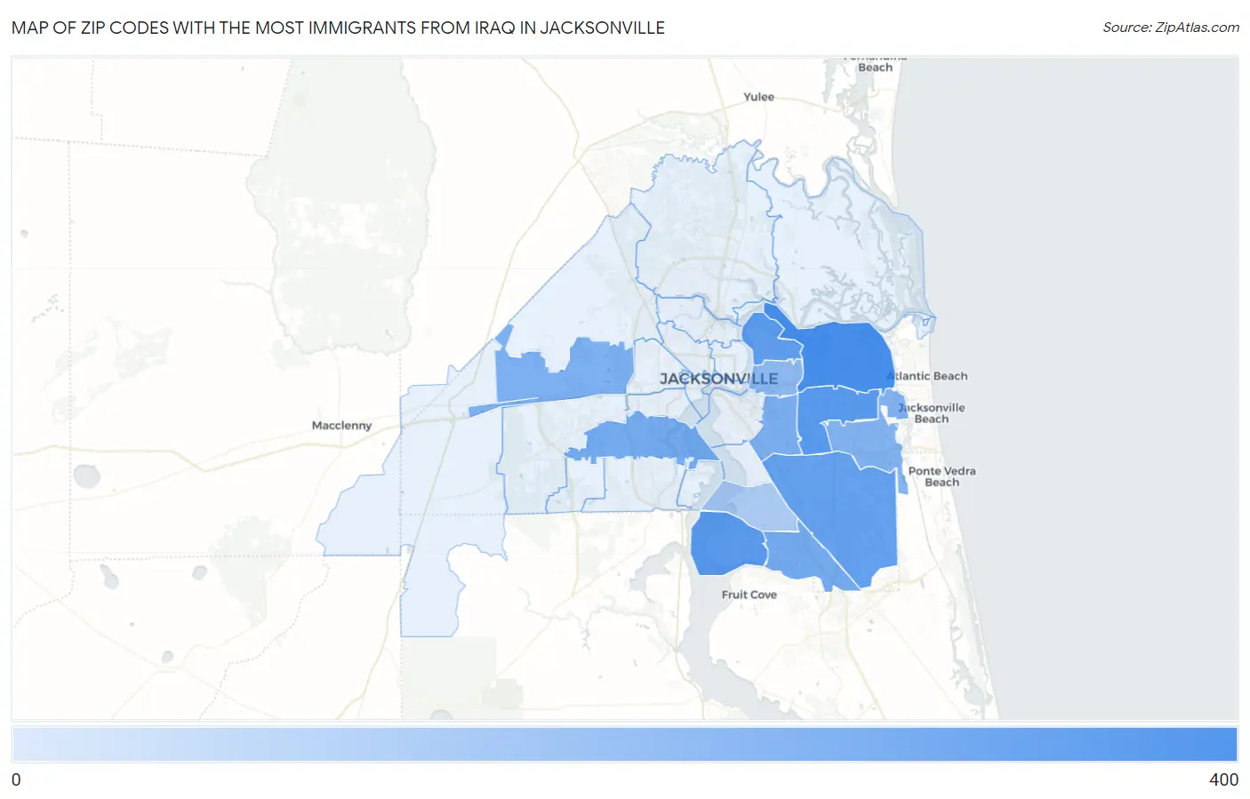 Zip Codes with the Most Immigrants from Iraq in Jacksonville Map