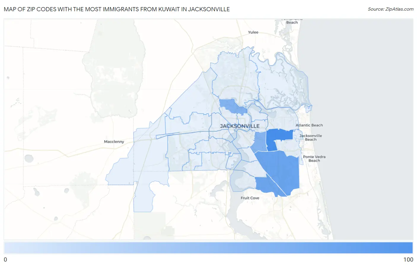 Zip Codes with the Most Immigrants from Kuwait in Jacksonville Map
