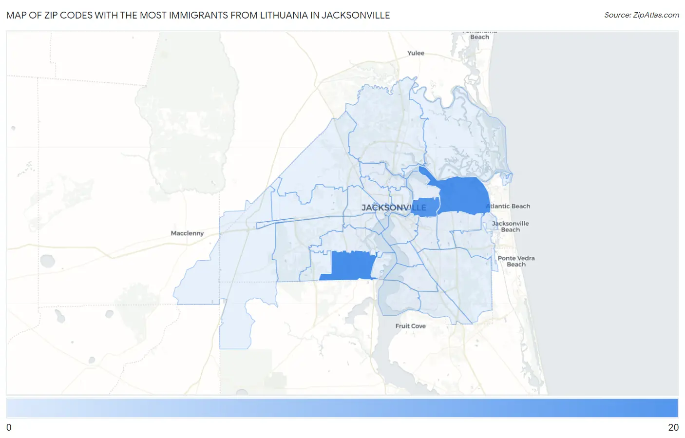 Zip Codes with the Most Immigrants from Lithuania in Jacksonville Map