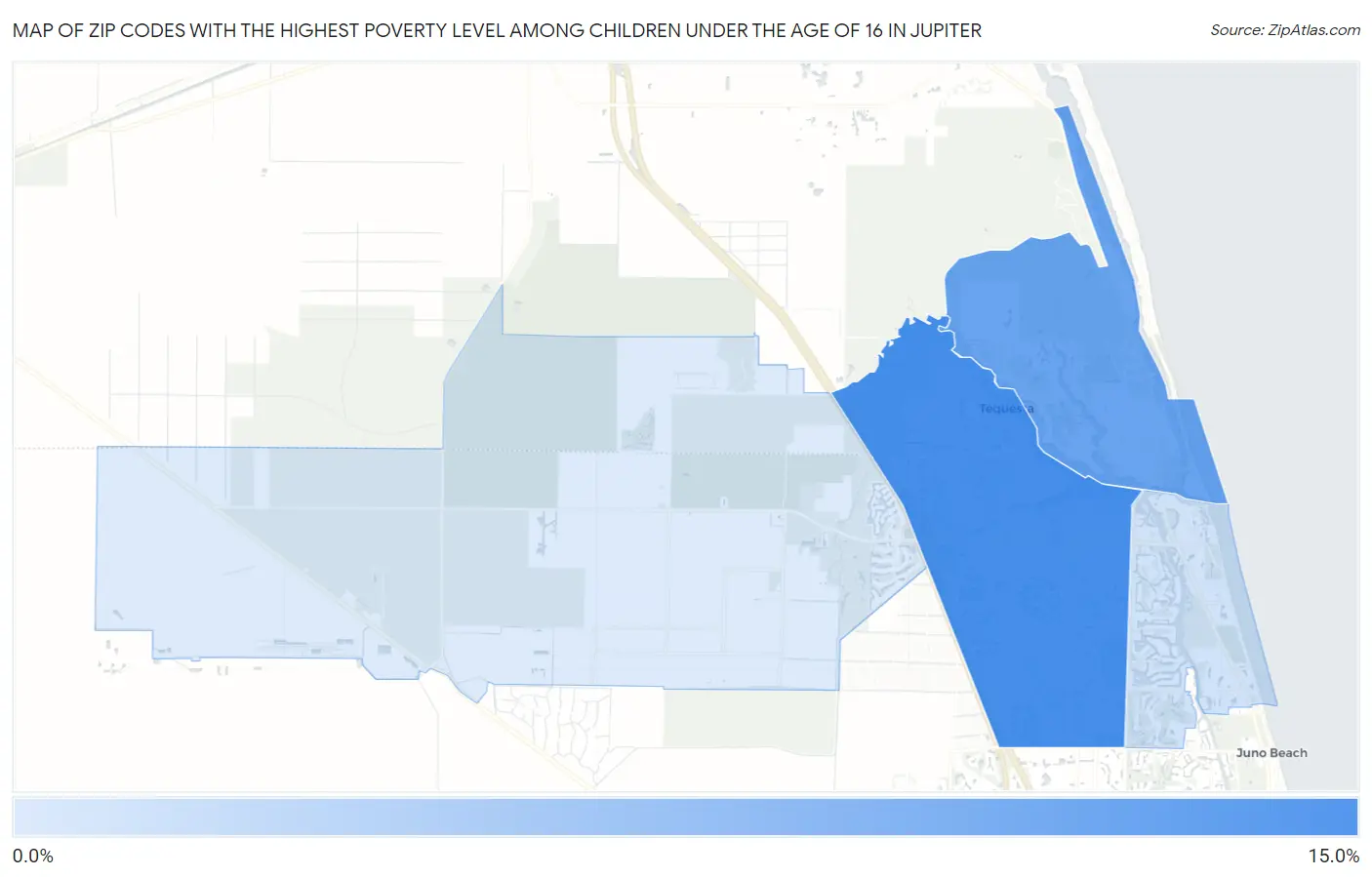 Zip Codes with the Highest Poverty Level Among Children Under the Age of 16 in Jupiter Map