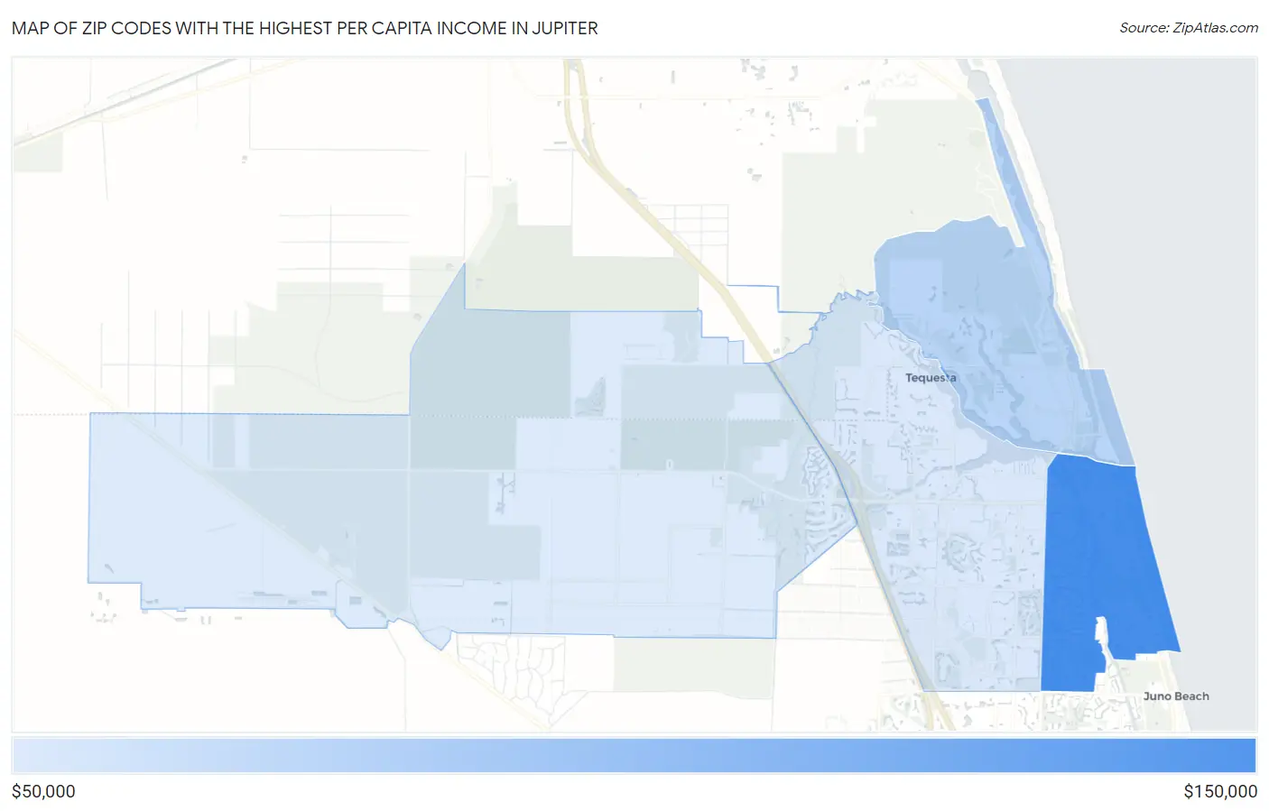 Zip Codes with the Highest Per Capita Income in Jupiter Map