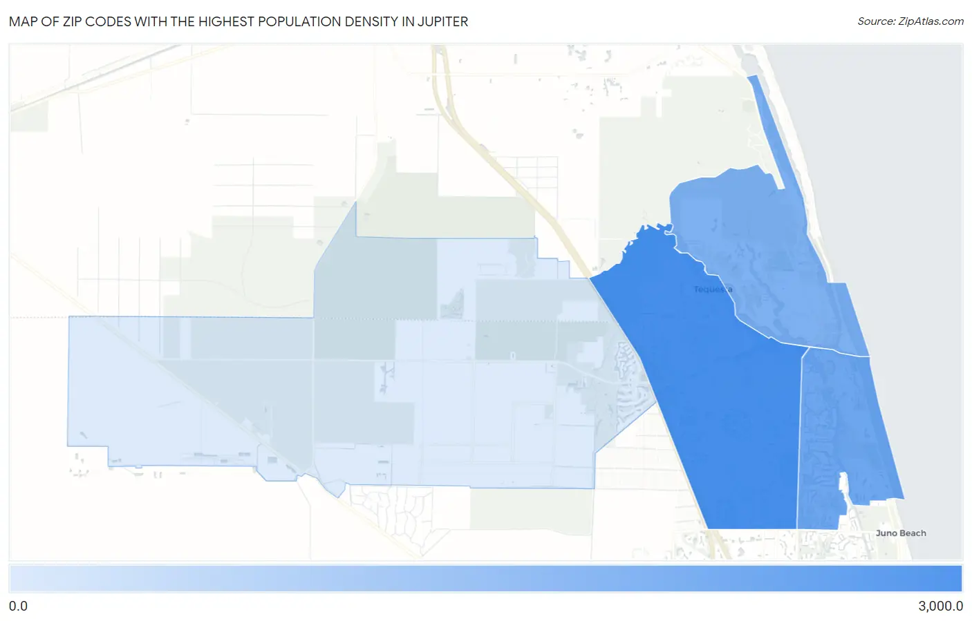 Zip Codes with the Highest Population Density in Jupiter Map