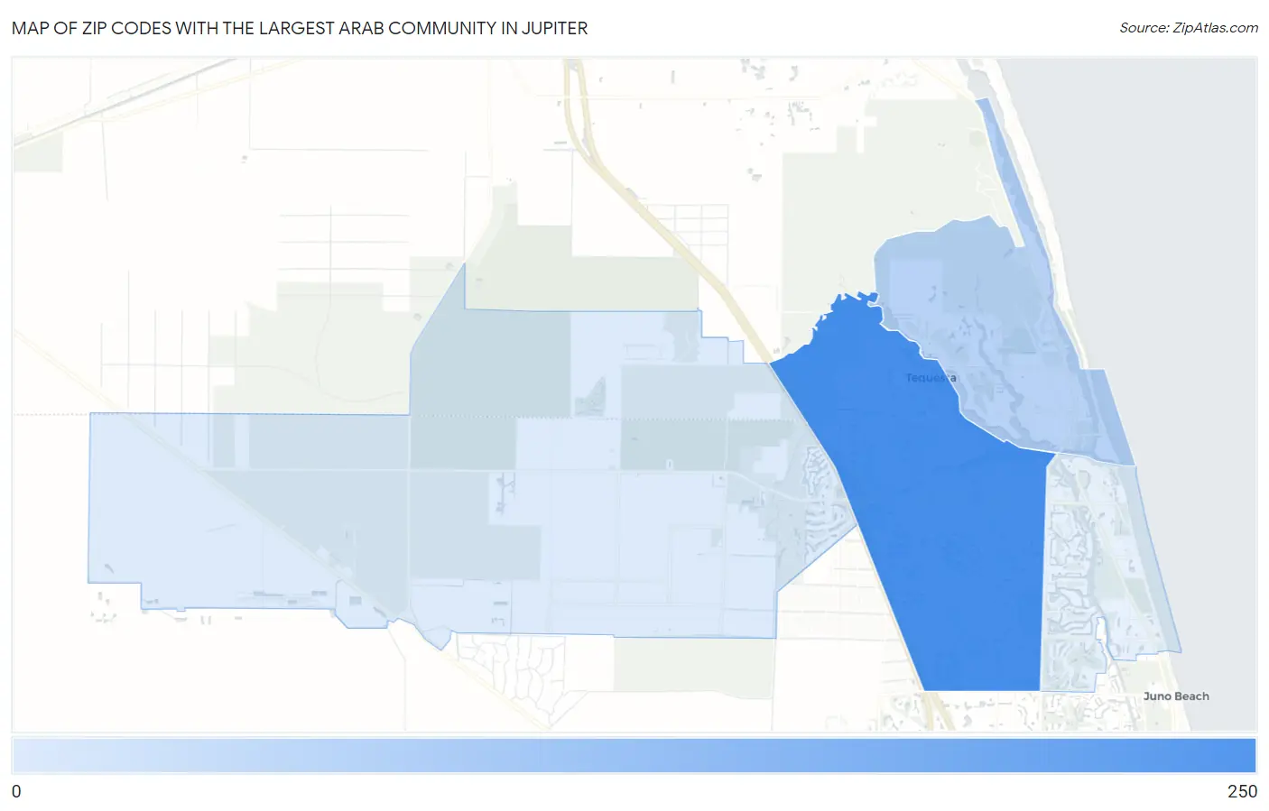 Zip Codes with the Largest Arab Community in Jupiter Map