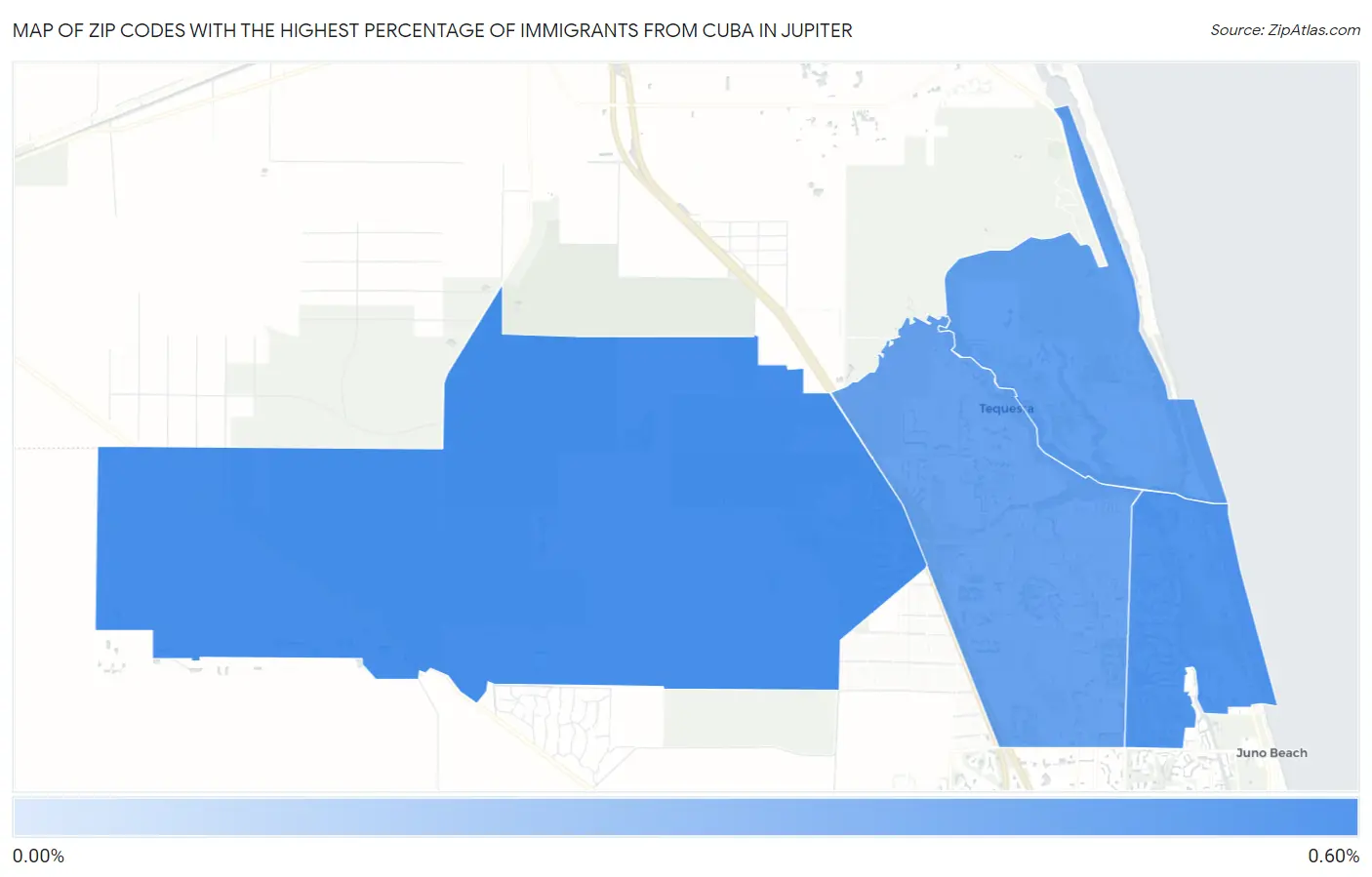 Zip Codes with the Highest Percentage of Immigrants from Cuba in Jupiter Map
