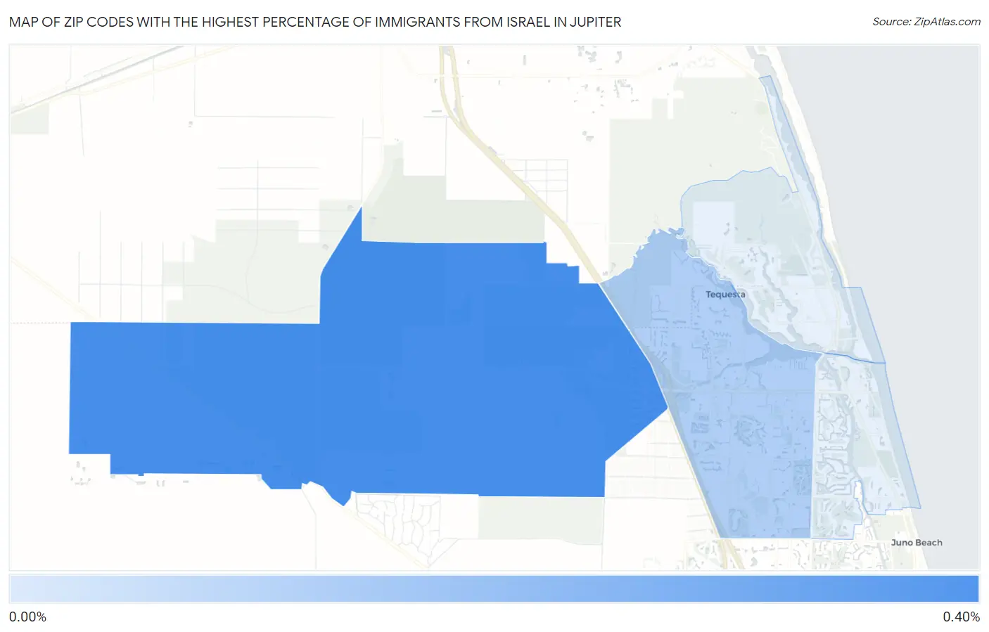 Zip Codes with the Highest Percentage of Immigrants from Israel in Jupiter Map