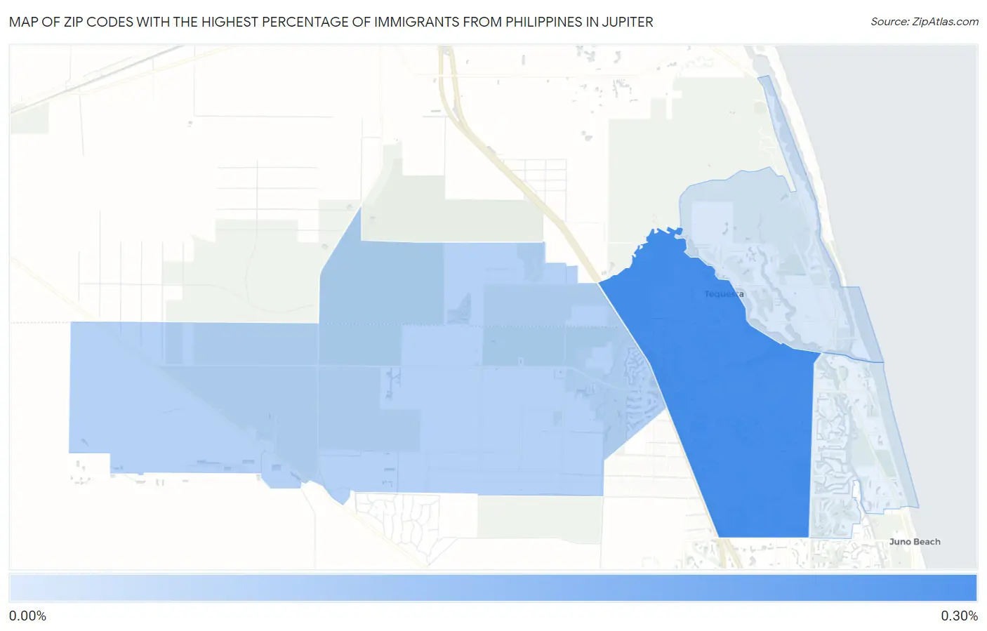 Zip Codes with the Highest Percentage of Immigrants from Philippines in Jupiter Map