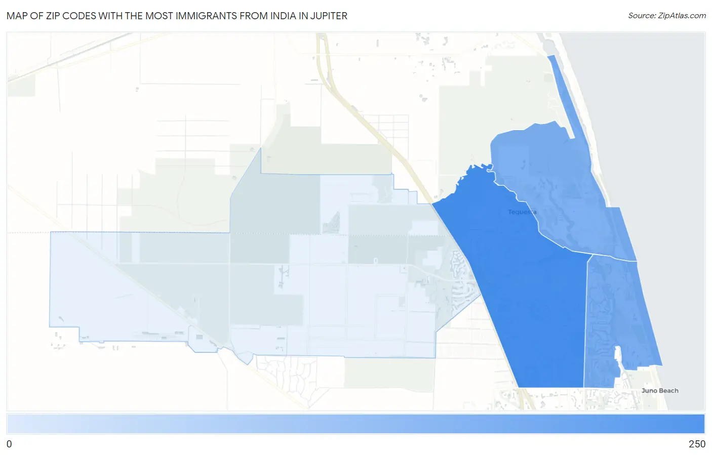 Zip Codes with the Most Immigrants from India in Jupiter Map