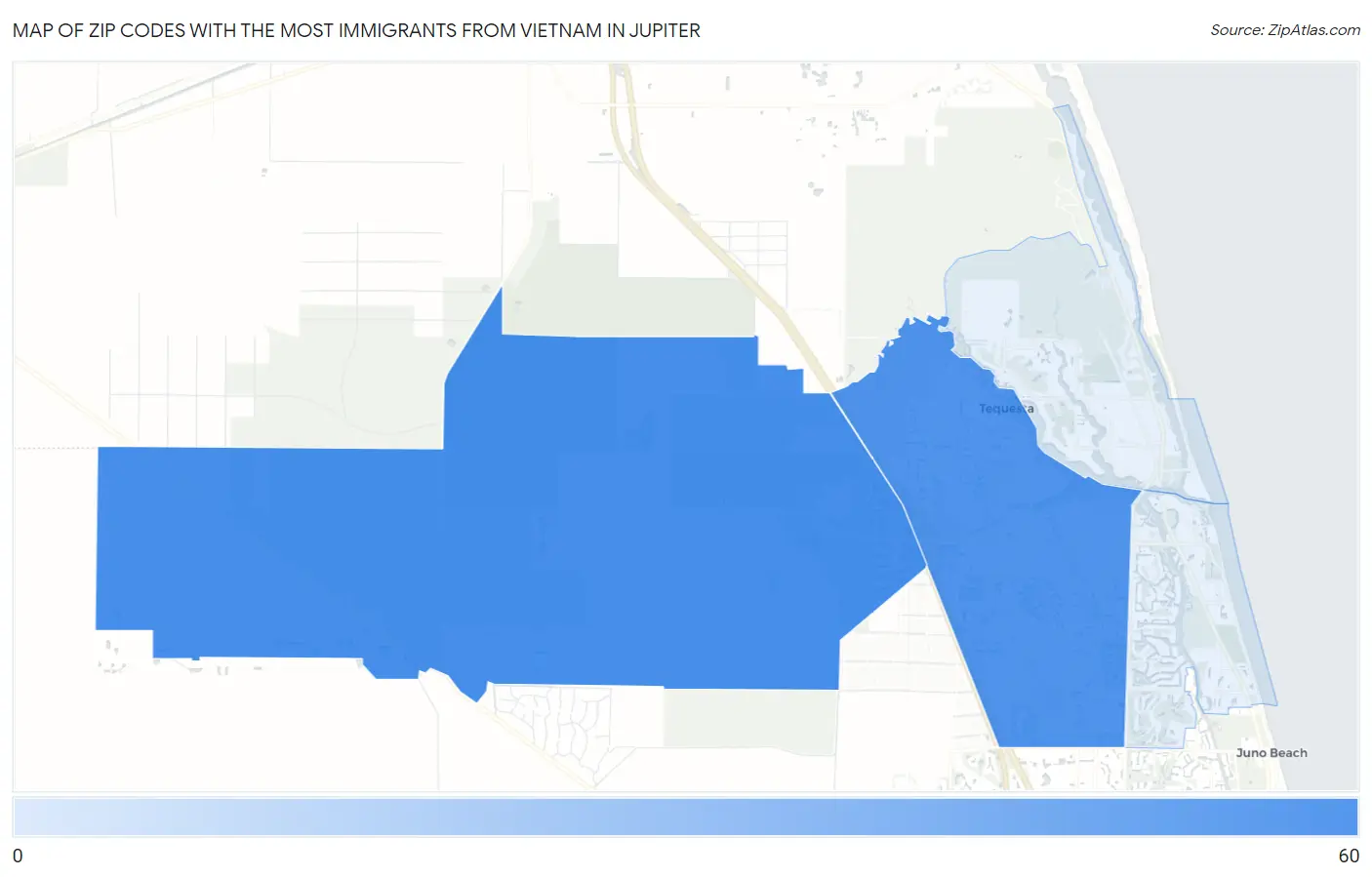 Zip Codes with the Most Immigrants from Vietnam in Jupiter Map