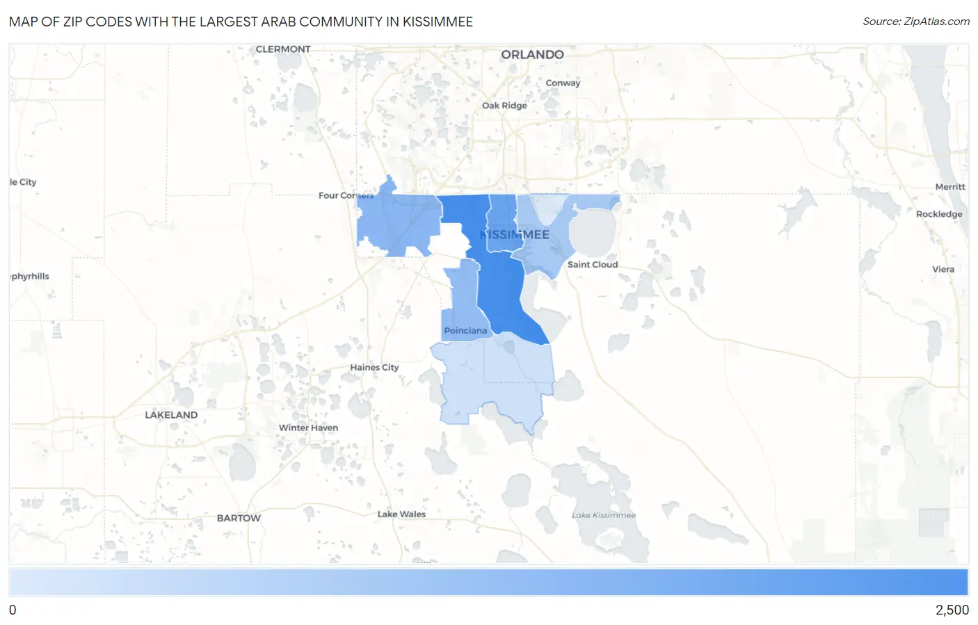 Zip Codes with the Largest Arab Community in Kissimmee Map