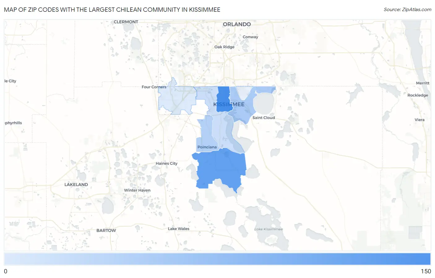 Zip Codes with the Largest Chilean Community in Kissimmee Map