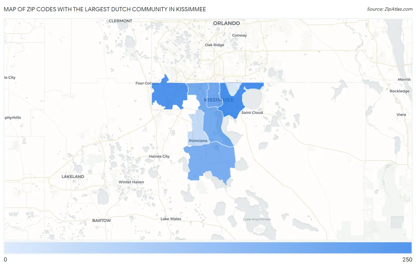 Zip Codes with the Largest Dutch Community in Kissimmee Map
