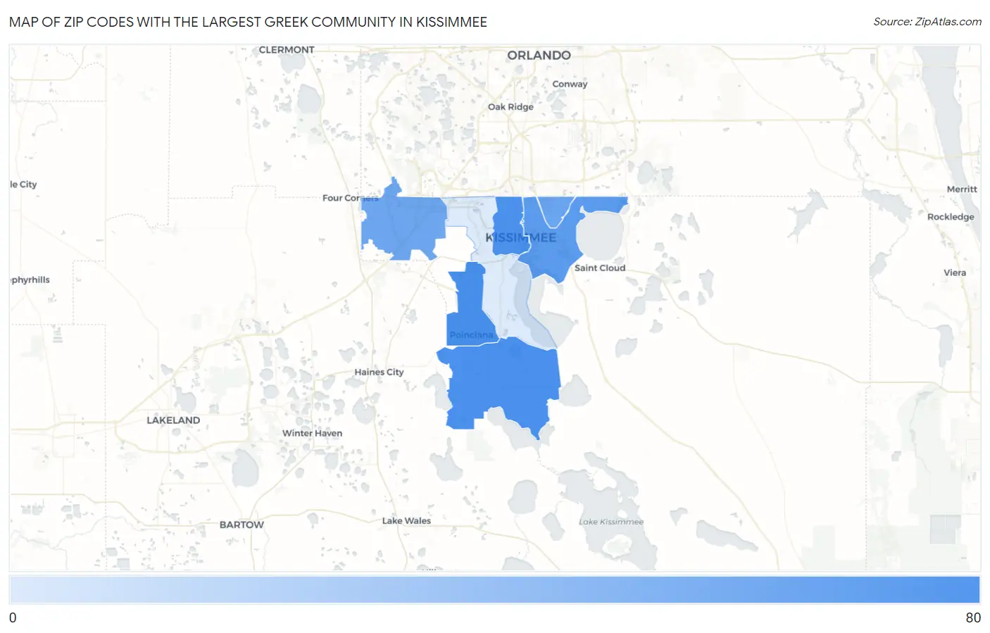 Zip Codes with the Largest Greek Community in Kissimmee Map