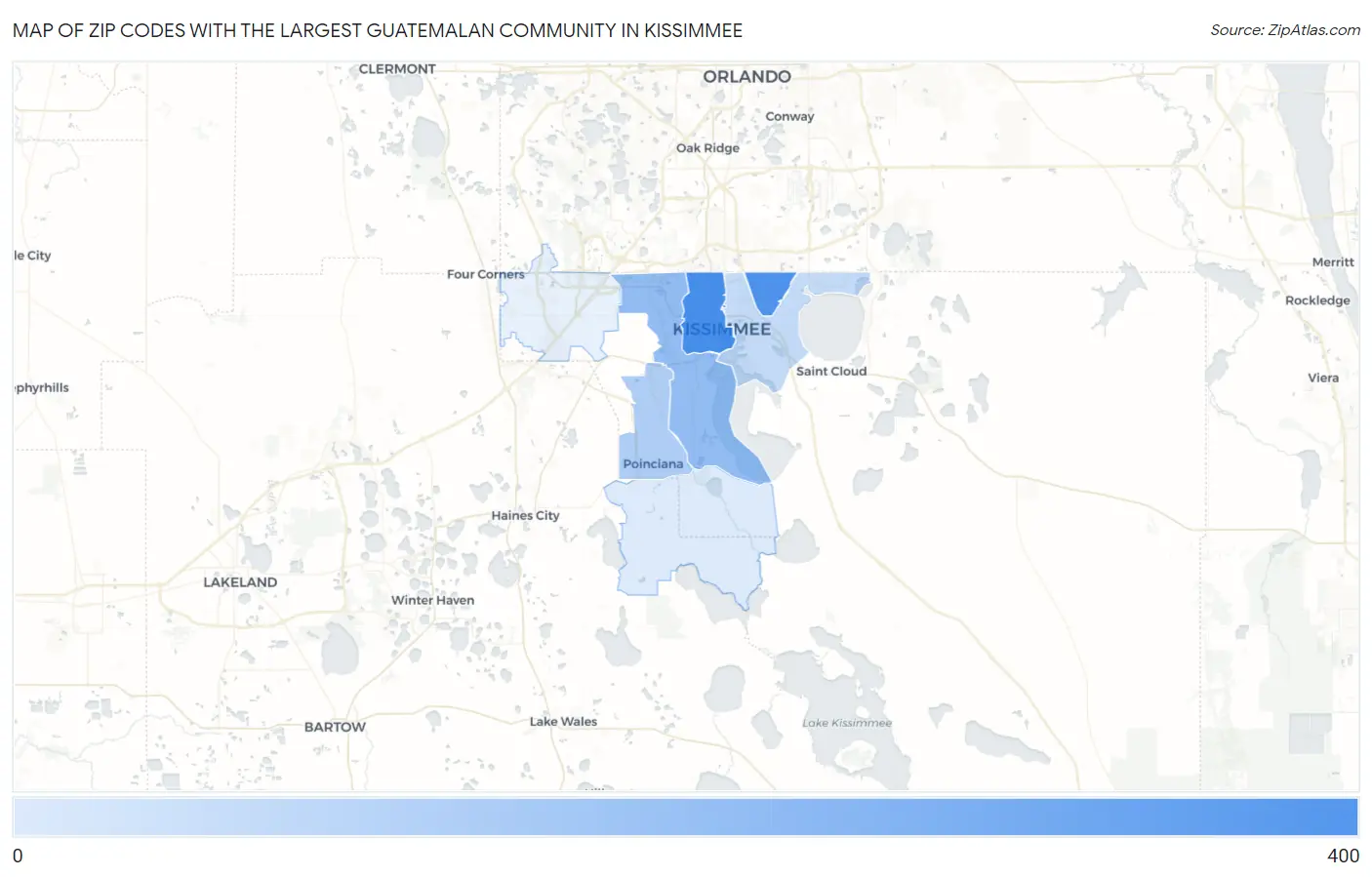 Zip Codes with the Largest Guatemalan Community in Kissimmee Map