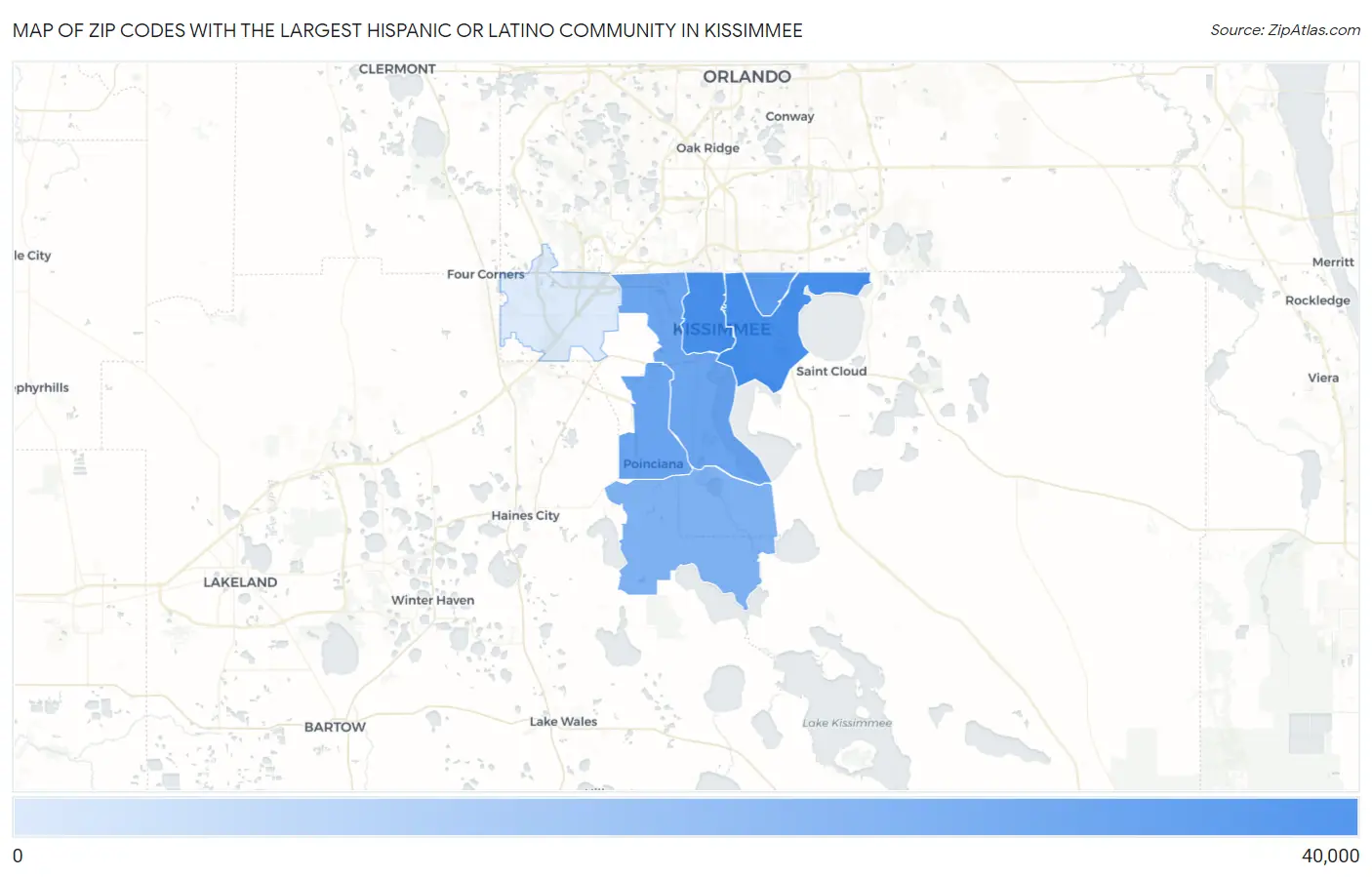 Zip Codes with the Largest Hispanic or Latino Community in Kissimmee Map