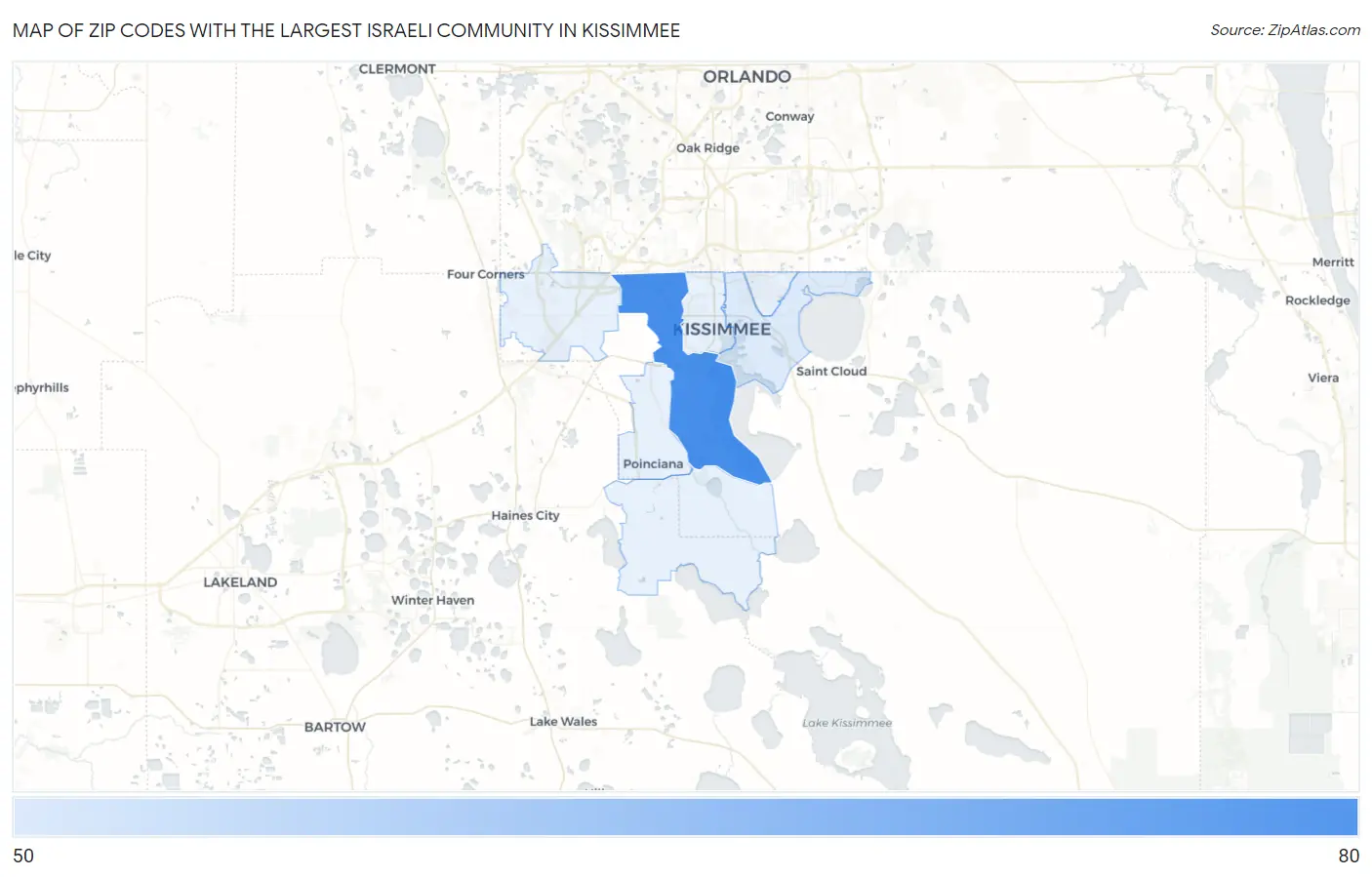 Zip Codes with the Largest Israeli Community in Kissimmee Map