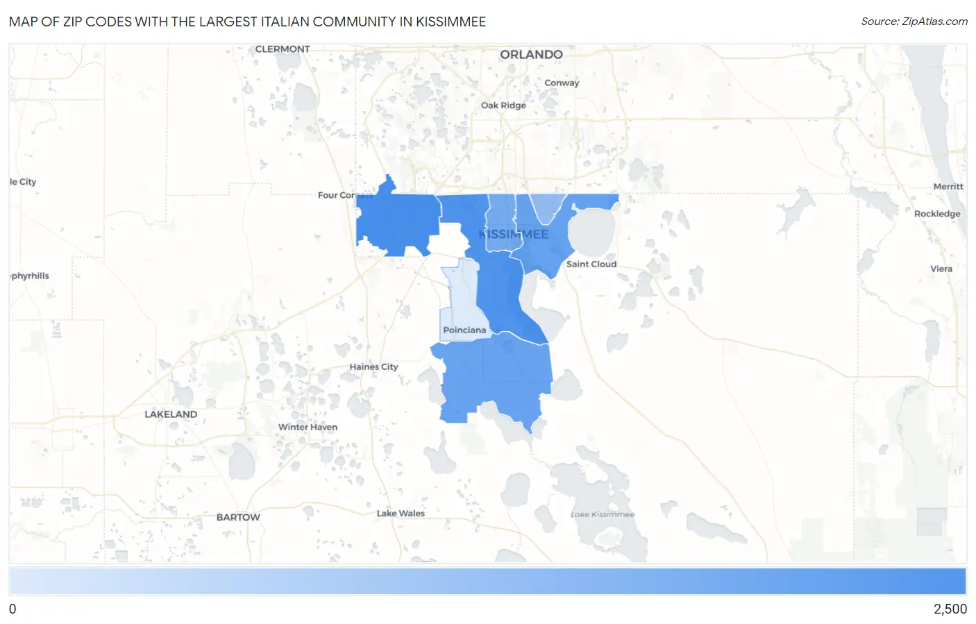Zip Codes with the Largest Italian Community in Kissimmee Map