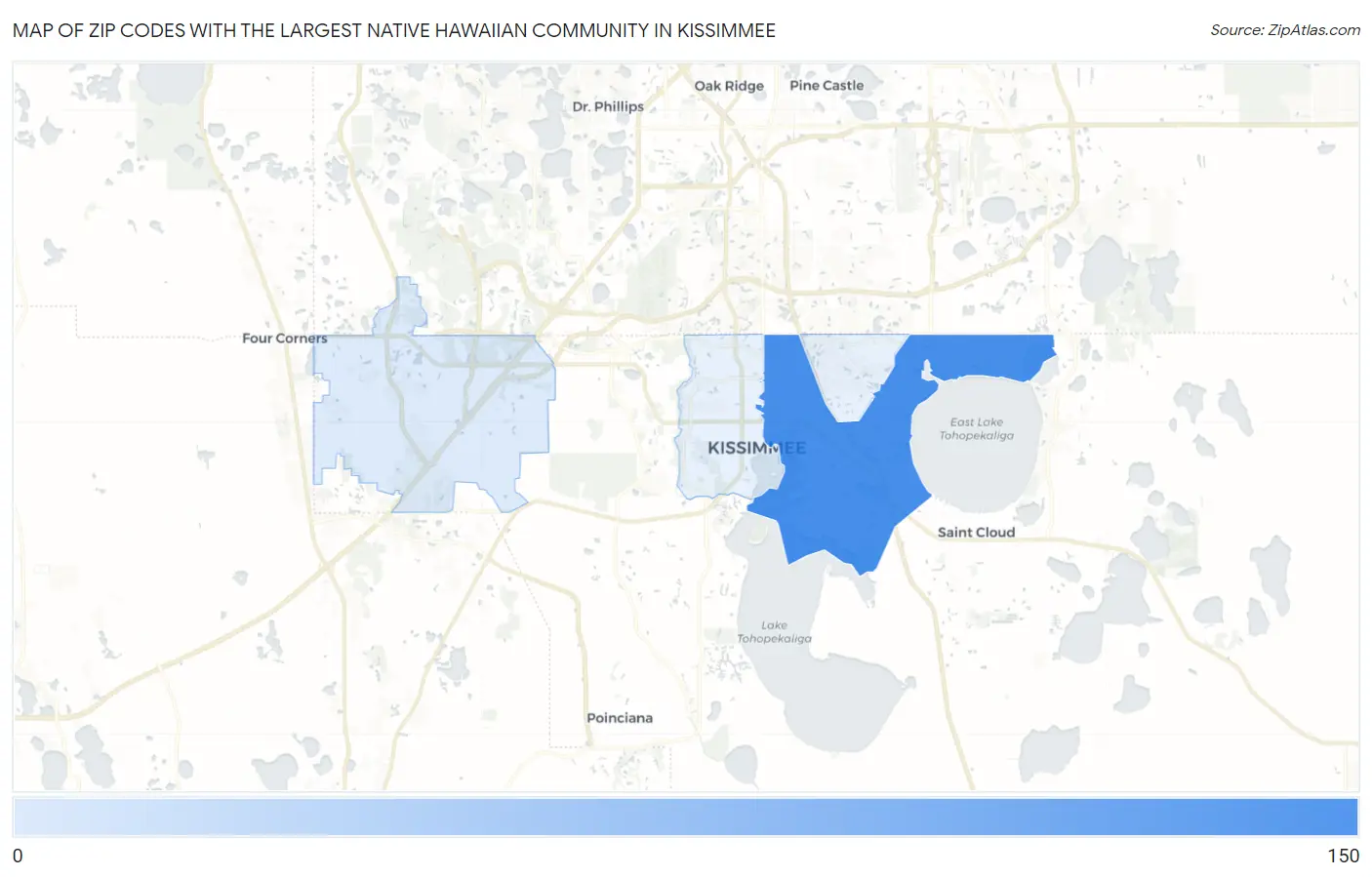 Zip Codes with the Largest Native Hawaiian Community in Kissimmee Map