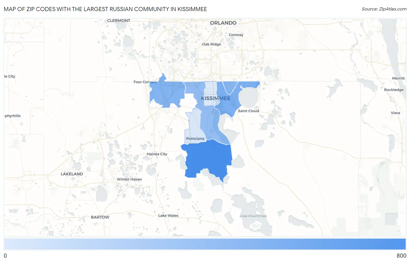 Zip Codes with the Largest Russian Community in Kissimmee Map