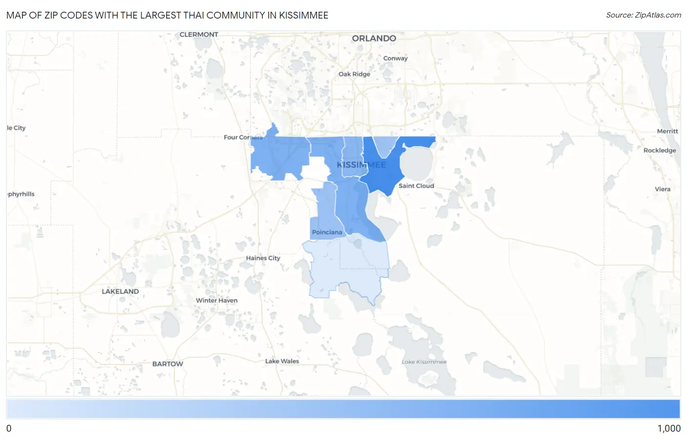 Zip Codes with the Largest Thai Community in Kissimmee Map