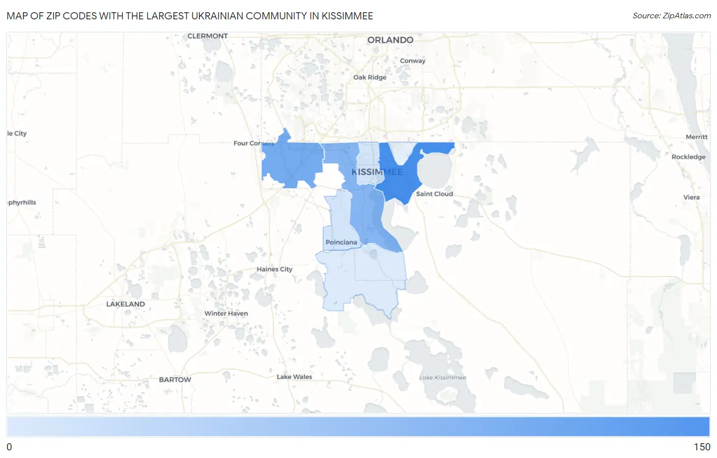Zip Codes with the Largest Ukrainian Community in Kissimmee Map