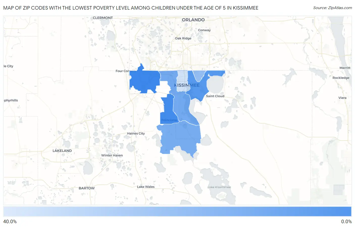 Zip Codes with the Lowest Poverty Level Among Children Under the Age of 5 in Kissimmee Map