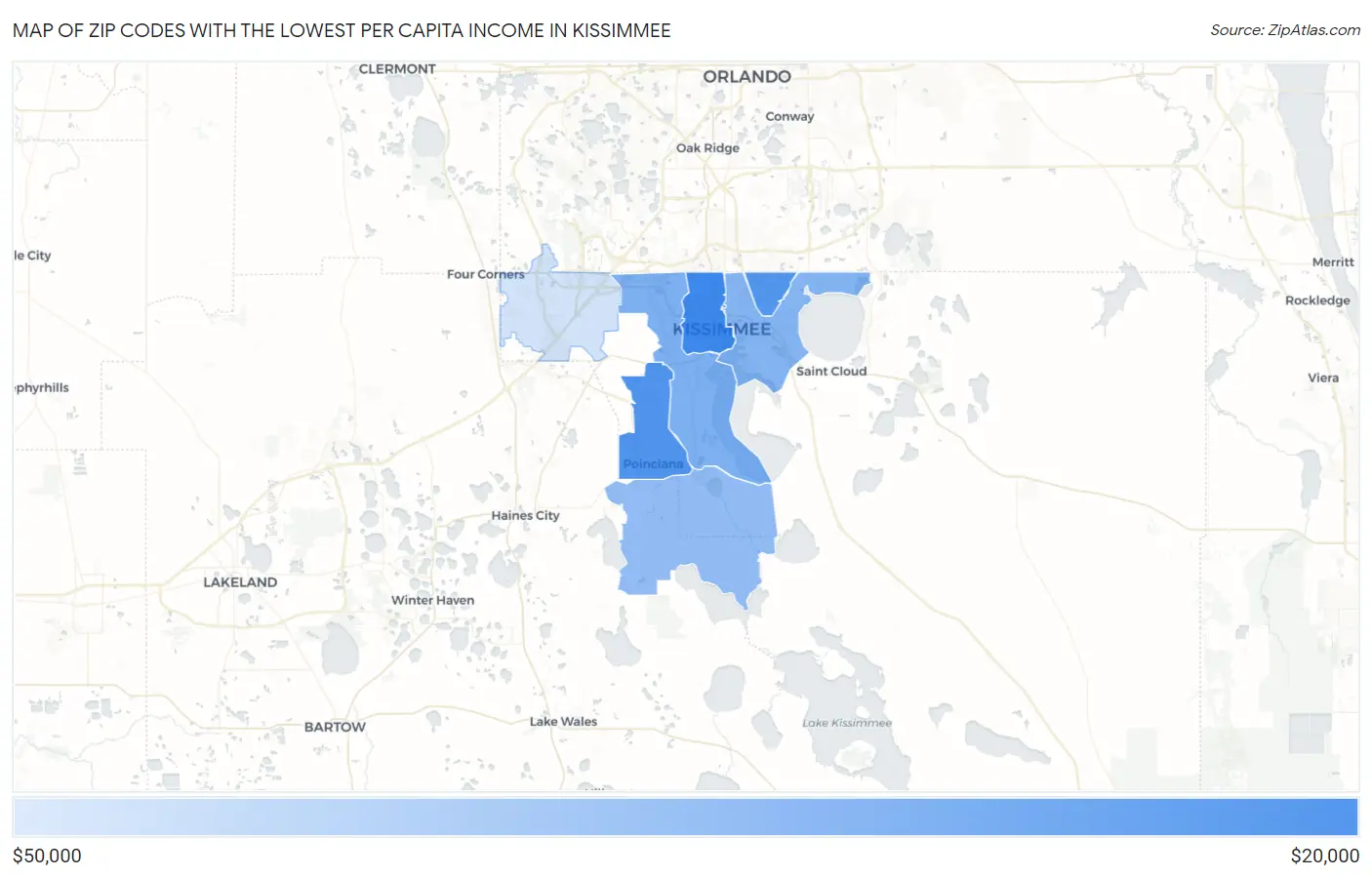 Zip Codes with the Lowest Per Capita Income in Kissimmee Map