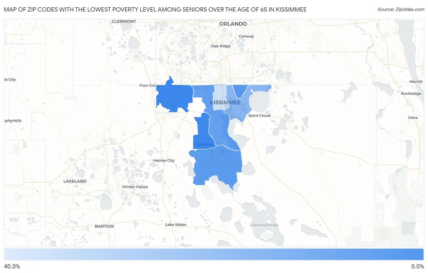 Zip Codes with the Lowest Poverty Level Among Seniors Over the Age of 65 in Kissimmee Map