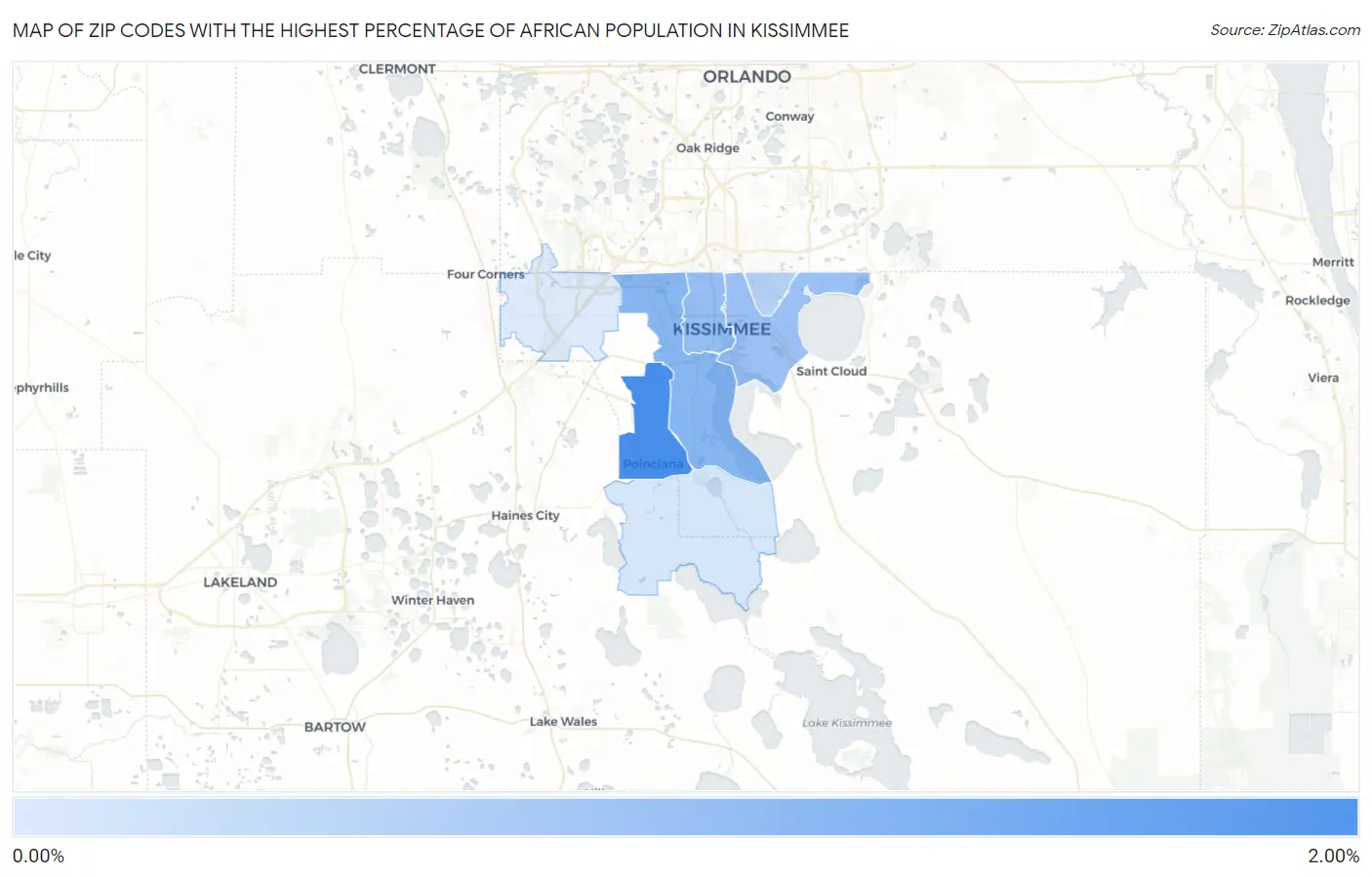 Zip Codes with the Highest Percentage of African Population in Kissimmee Map
