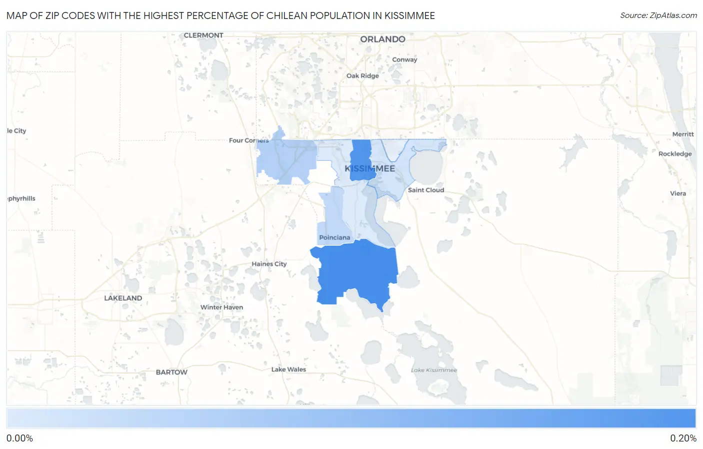 Zip Codes with the Highest Percentage of Chilean Population in Kissimmee Map