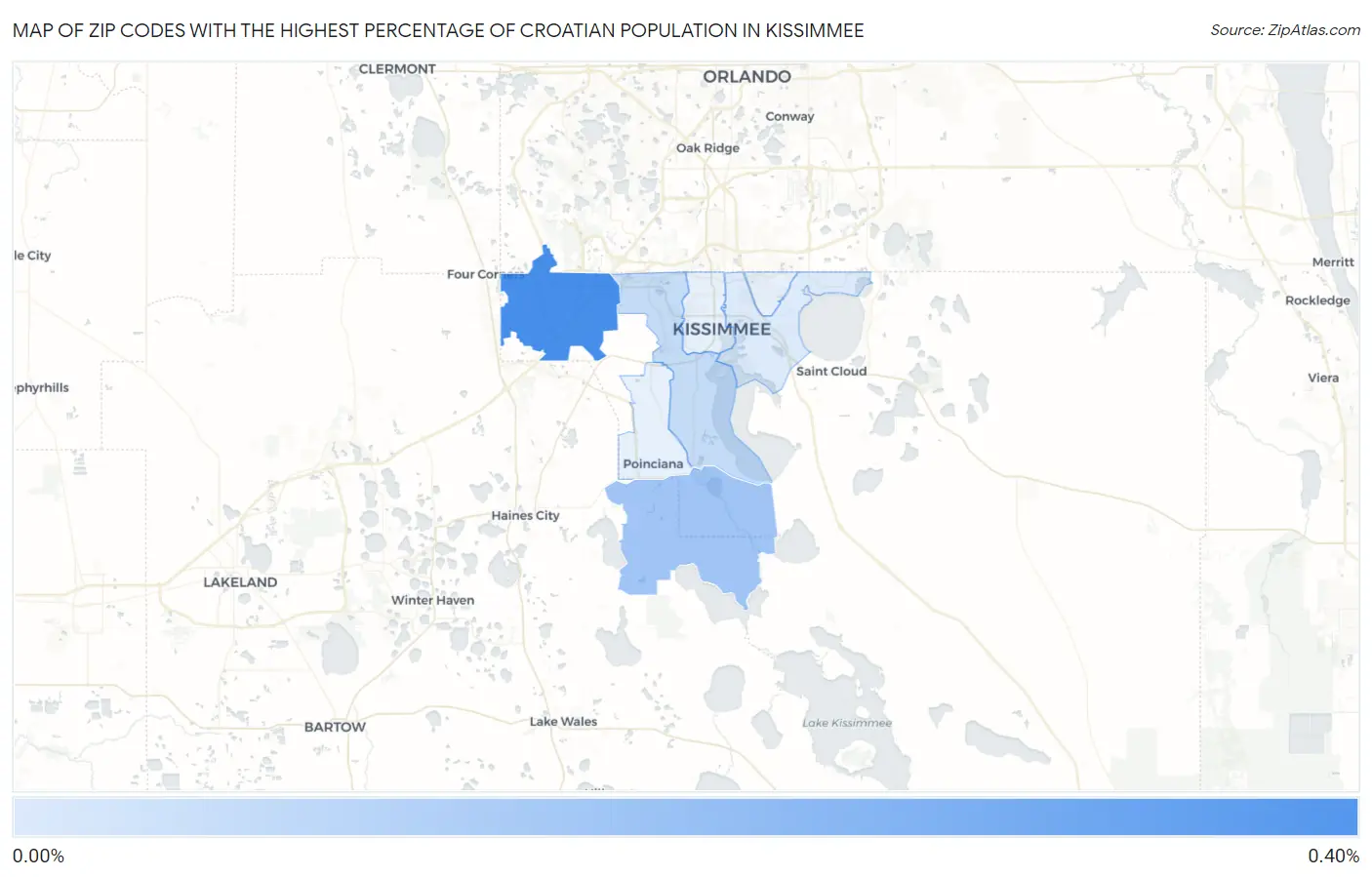 Zip Codes with the Highest Percentage of Croatian Population in Kissimmee Map