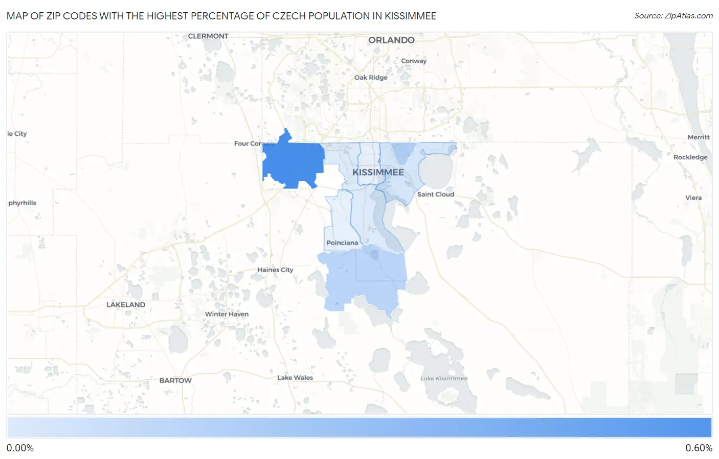 Zip Codes with the Highest Percentage of Czech Population in Kissimmee Map