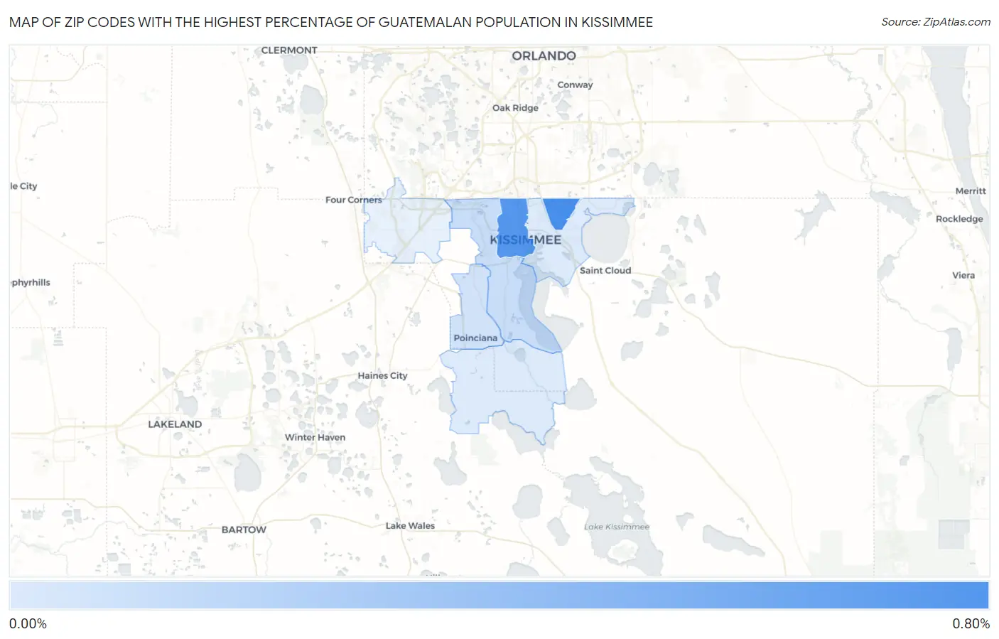 Zip Codes with the Highest Percentage of Guatemalan Population in Kissimmee Map