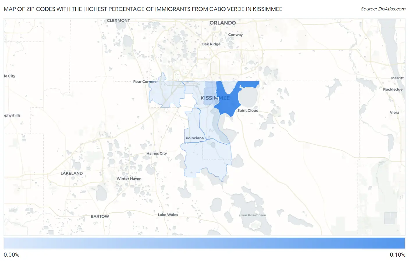 Zip Codes with the Highest Percentage of Immigrants from Cabo Verde in Kissimmee Map