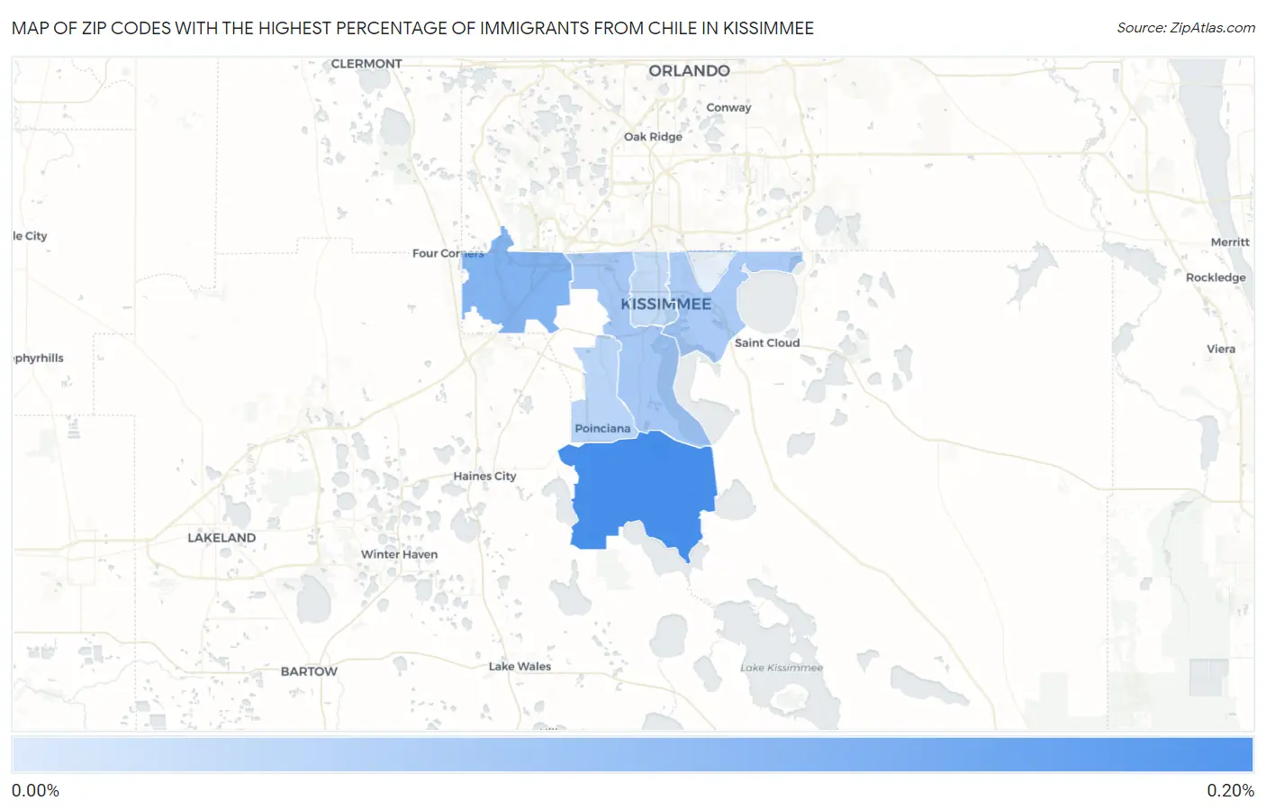 Zip Codes with the Highest Percentage of Immigrants from Chile in Kissimmee Map
