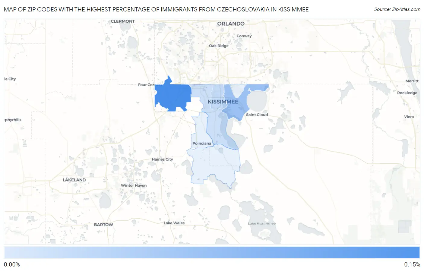 Zip Codes with the Highest Percentage of Immigrants from Czechoslovakia in Kissimmee Map