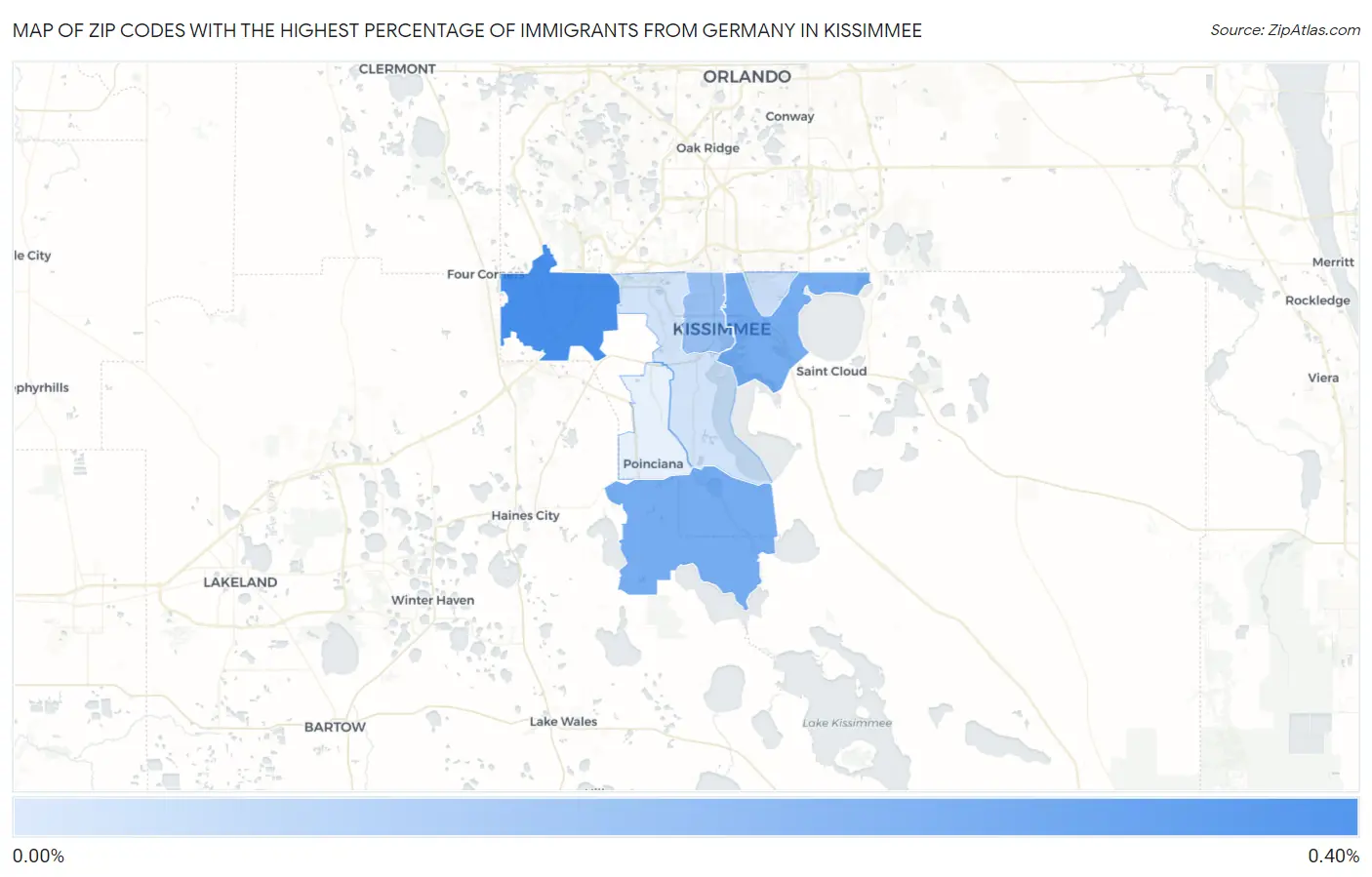 Zip Codes with the Highest Percentage of Immigrants from Germany in Kissimmee Map
