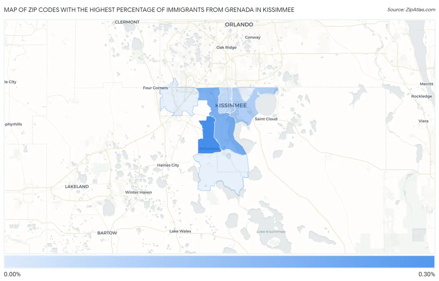 Zip Codes with the Highest Percentage of Immigrants from Grenada in Kissimmee Map