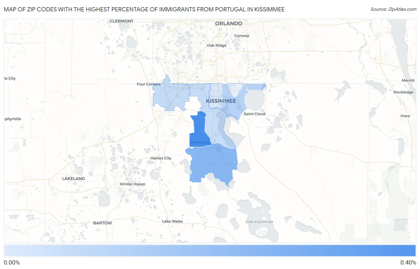 Zip Codes with the Highest Percentage of Immigrants from Portugal in Kissimmee Map