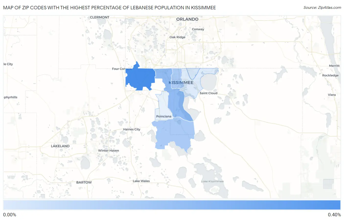 Zip Codes with the Highest Percentage of Lebanese Population in Kissimmee Map