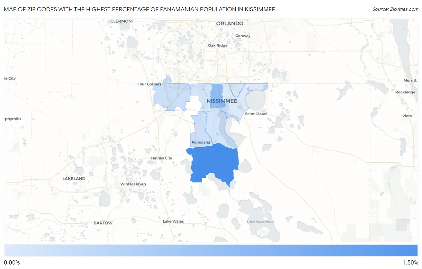 Zip Codes with the Highest Percentage of Panamanian Population in Kissimmee Map