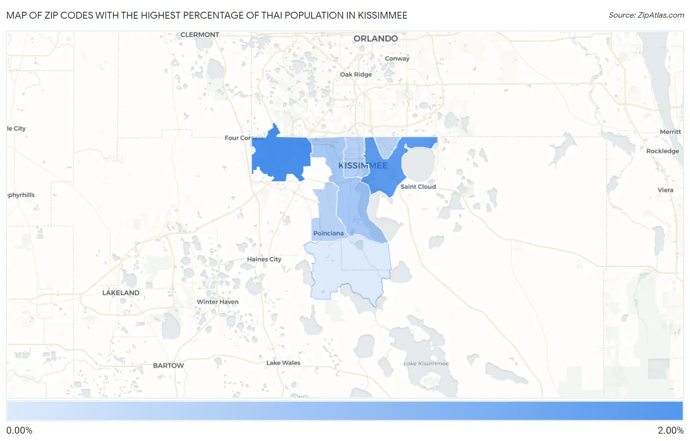 Zip Codes with the Highest Percentage of Thai Population in Kissimmee Map