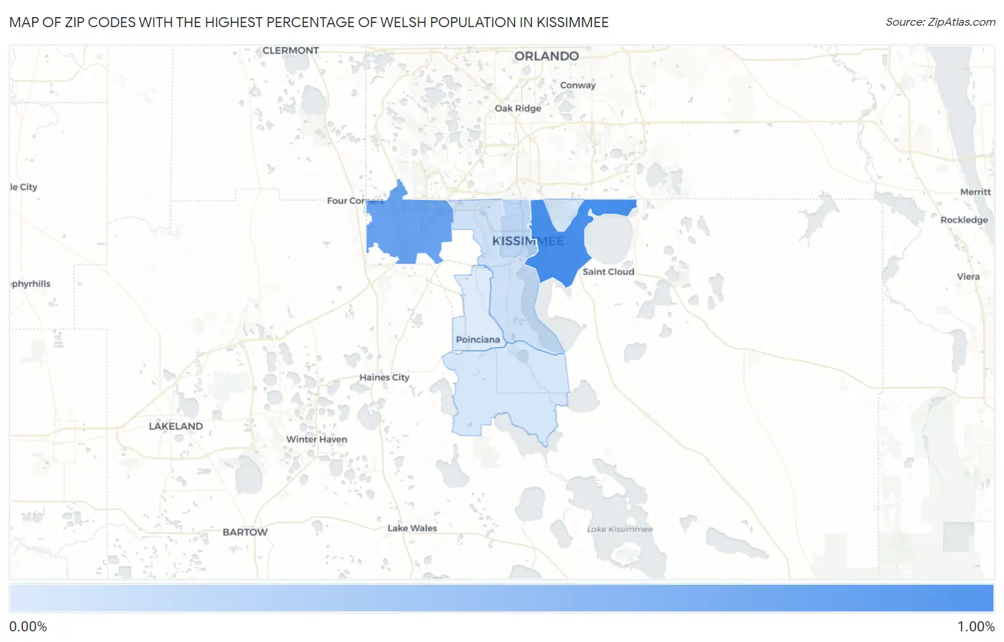 Zip Codes with the Highest Percentage of Welsh Population in Kissimmee Map