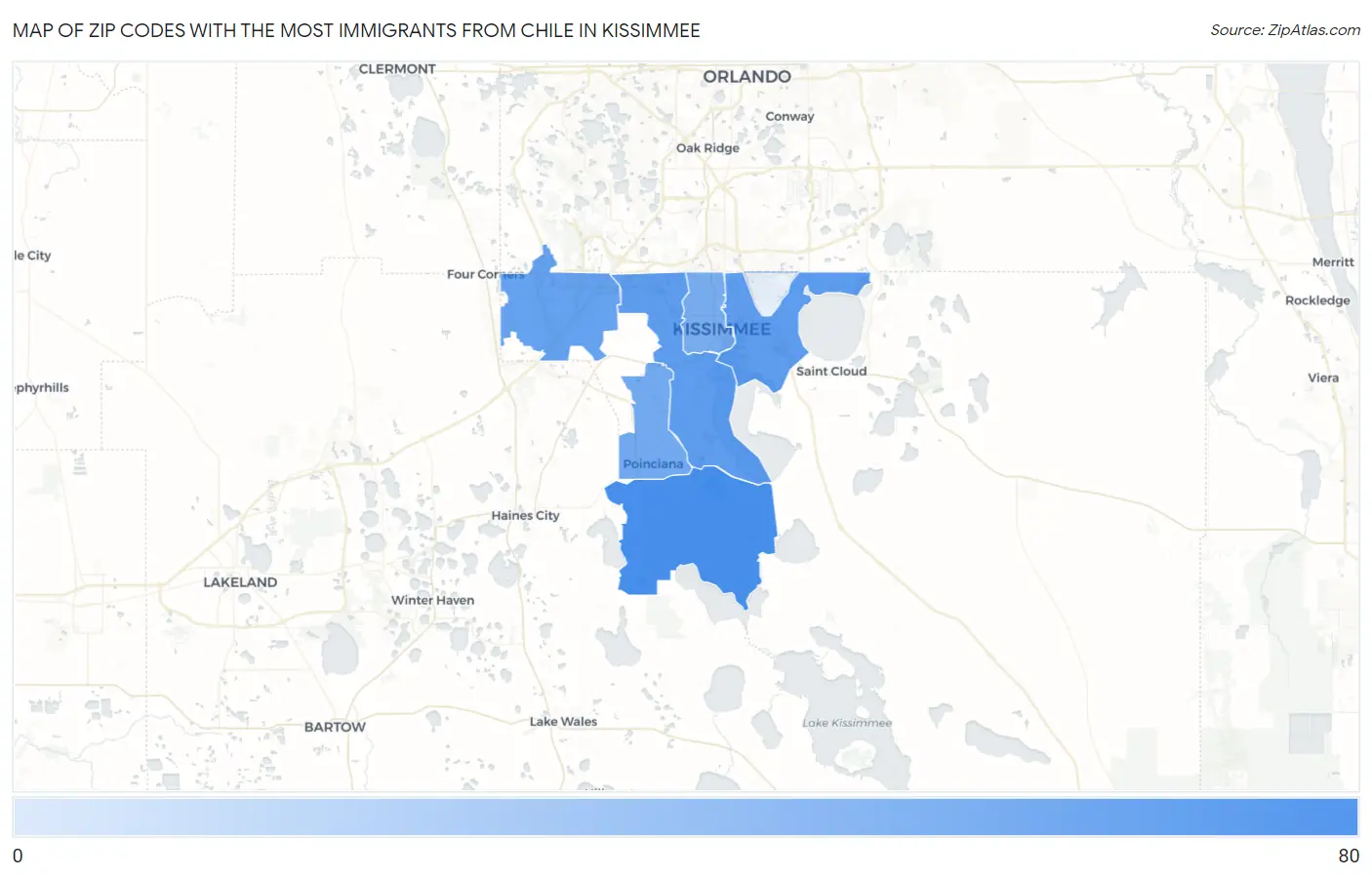 Zip Codes with the Most Immigrants from Chile in Kissimmee Map