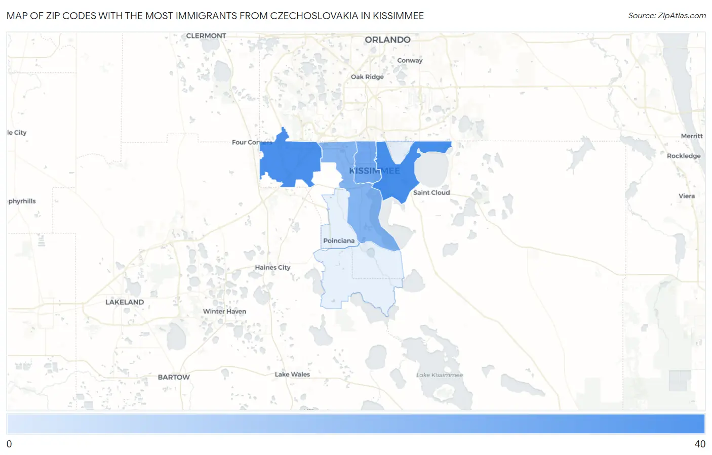 Zip Codes with the Most Immigrants from Czechoslovakia in Kissimmee Map