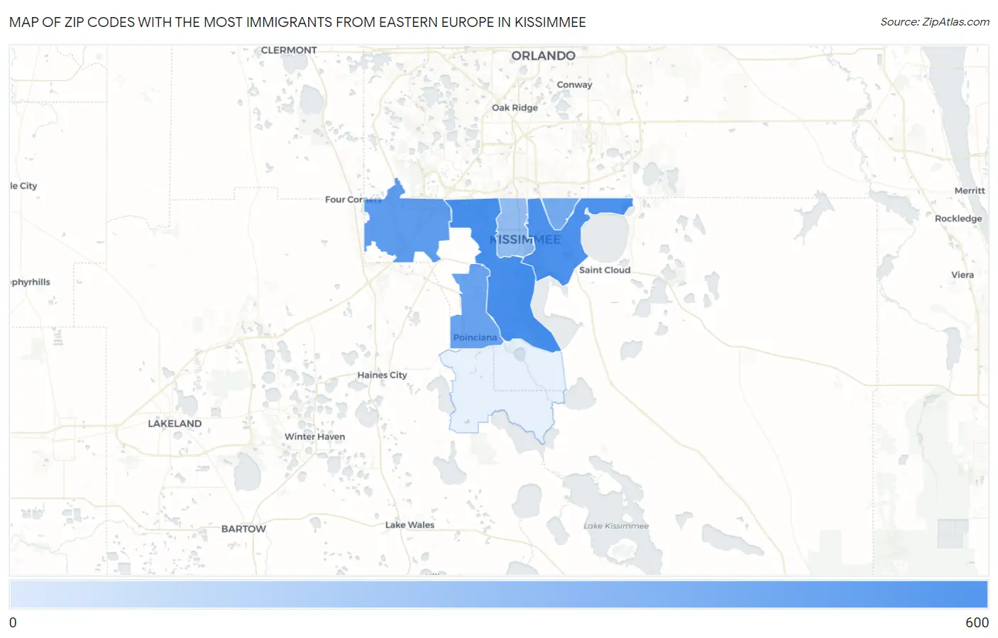 Zip Codes with the Most Immigrants from Eastern Europe in Kissimmee Map