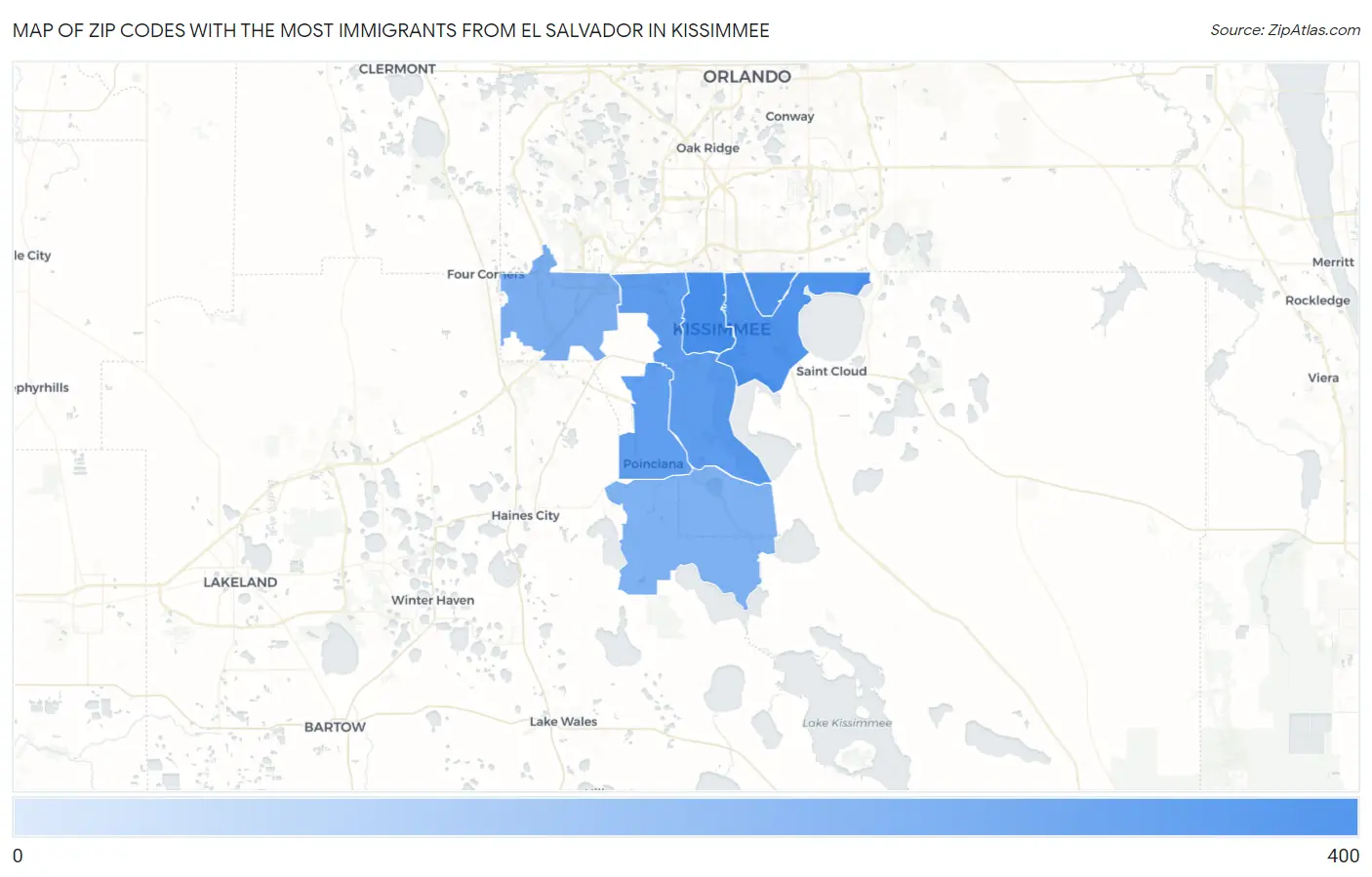 Zip Codes with the Most Immigrants from El Salvador in Kissimmee Map