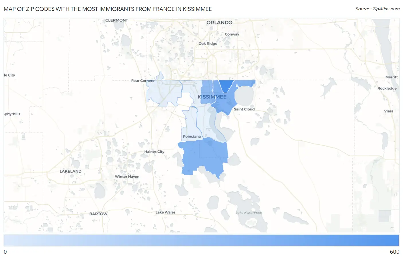 Zip Codes with the Most Immigrants from France in Kissimmee Map