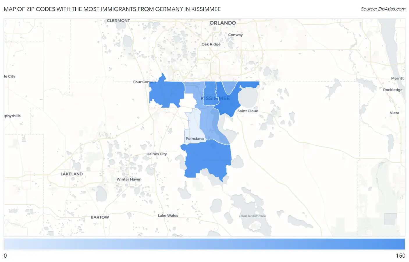 Zip Codes with the Most Immigrants from Germany in Kissimmee Map